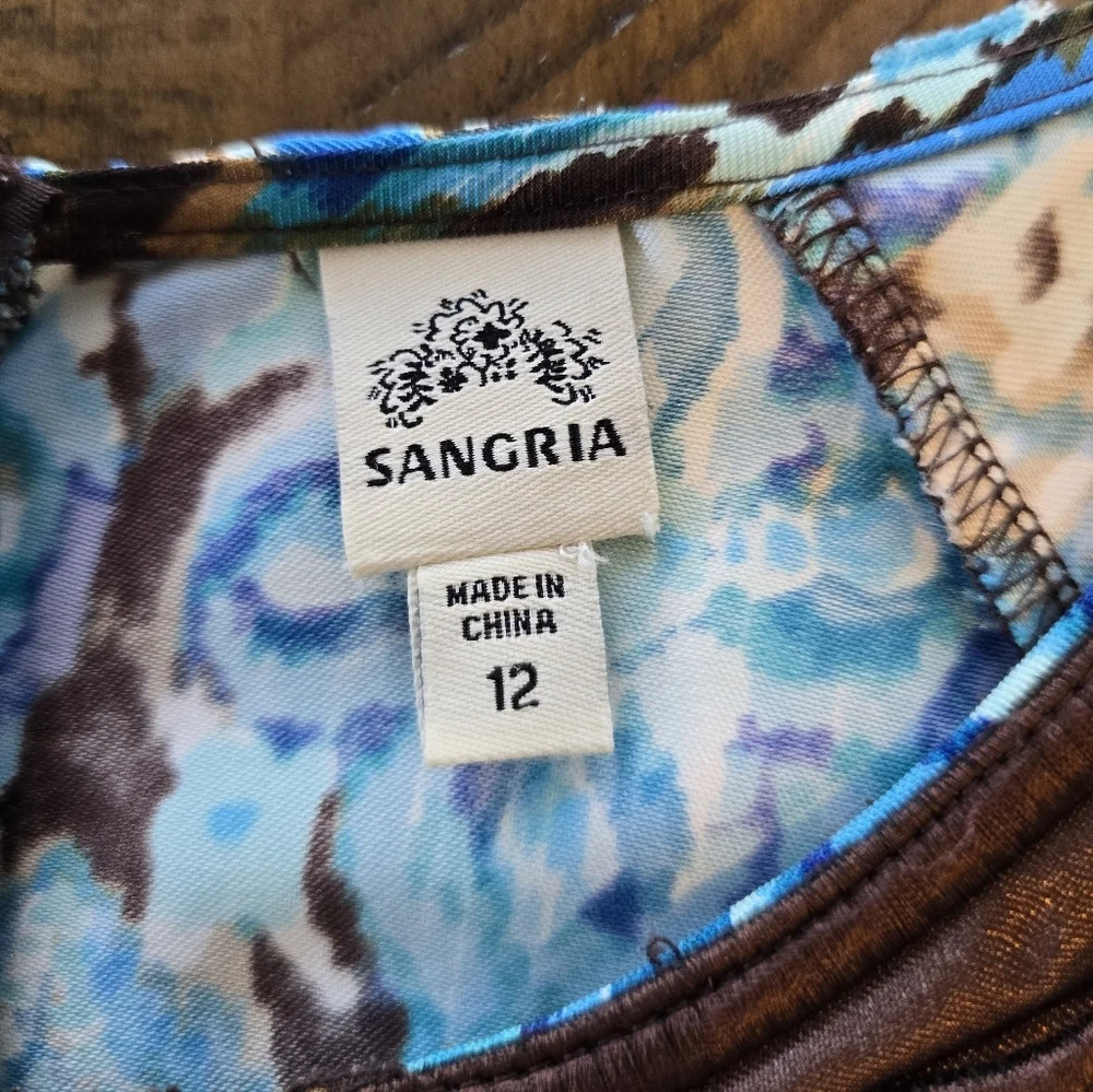 Sangria Turquoise Brown Floral Tribal Print Short Cap Sleeve Dress 12